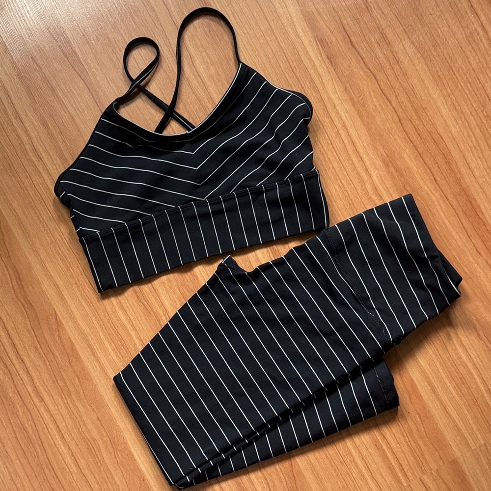 Glyder Black and White Striped Crop Top and Leggings Set